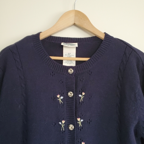 Vintage Northern Reflections Button Front Cardigan Size S Blue Floral - Picture 2 of 14